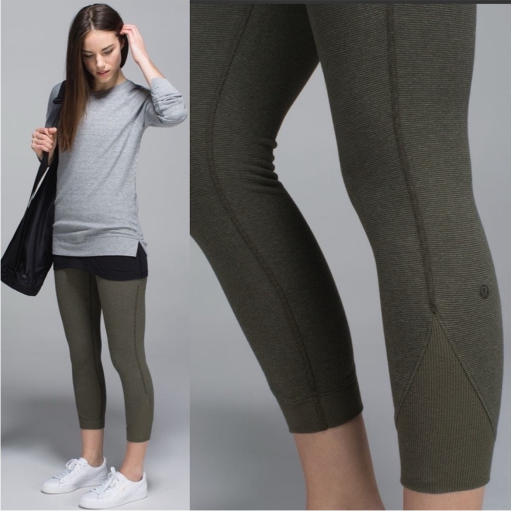 Lululemon Refine Crop Capris in Wee Strip - Army Green